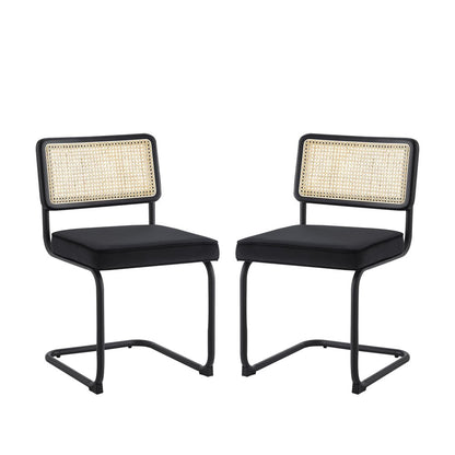 Set of Two Gray and Silver Upholstered Velvet Dining Side Chairs