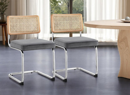 Set of Two Black Upholstered Velvet Dining Side Chairs