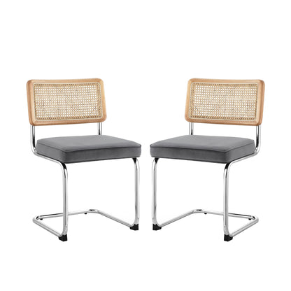 Set of Two Gray and Silver Upholstered Velvet Dining Side Chairs