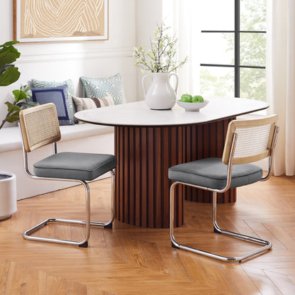 Set of Two Gray and Silver Upholstered Velvet Dining Side Chairs