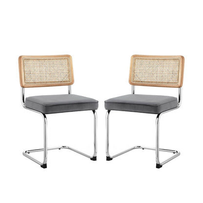 Set of Two Black Upholstered Velvet Dining Side Chairs