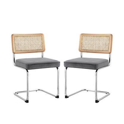 Set of Two Gray and Silver Upholstered Velvet Dining Side Chairs