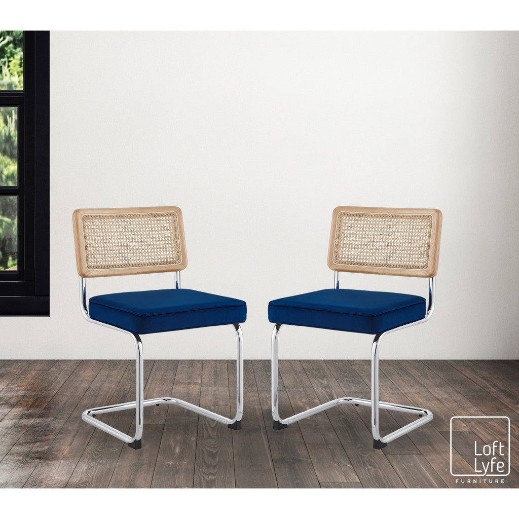 Set of Two Gray and Silver Upholstered Velvet Dining Side Chairs