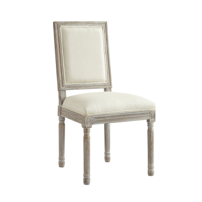 Set of Two Beige and Brown Upholstered Linen Dining Side Chairs