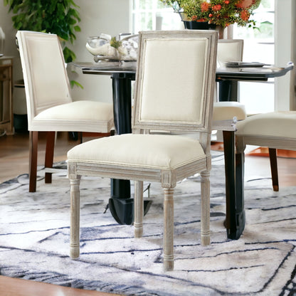 Set of Two Beige and Brown Upholstered Linen Dining Side Chairs