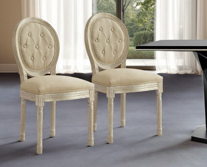 Tufted Cream and Brown Upholstered Linen Dining Side Chair