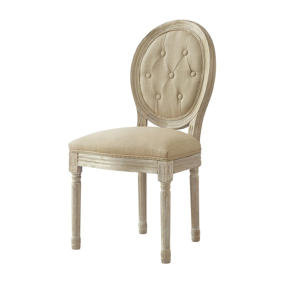 Tufted Cream and Brown Upholstered Linen Dining Side Chair
