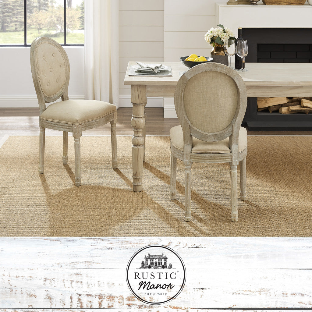 Tufted Cream and Brown Upholstered Linen Dining Side Chair