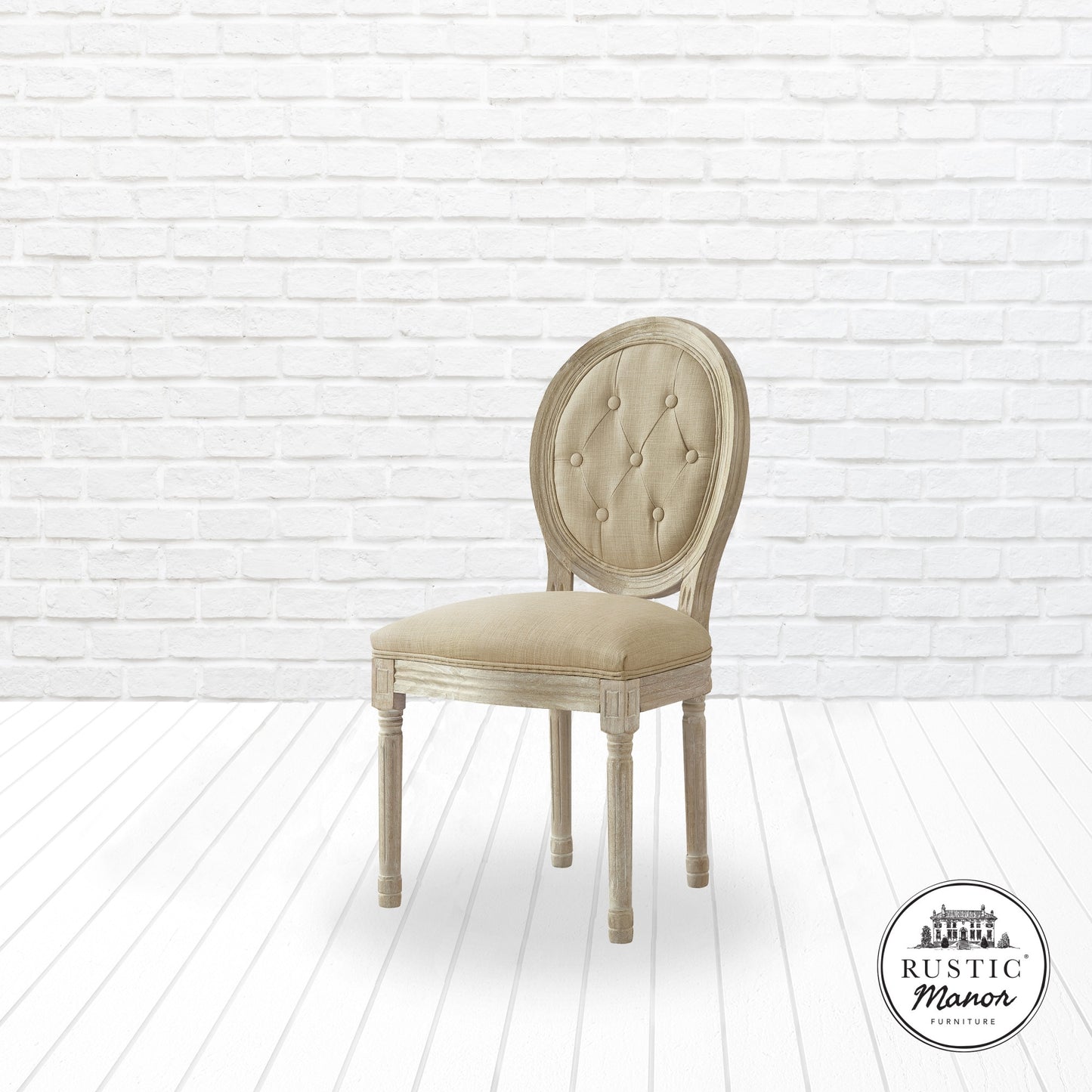 Tufted Cream and Brown Upholstered Linen Dining Side Chair