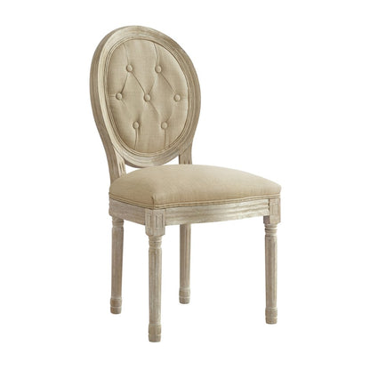 Tufted Cream and Brown Upholstered Linen Dining Side Chair
