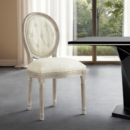 Tufted Cream and Brown Upholstered Linen Dining Side Chair