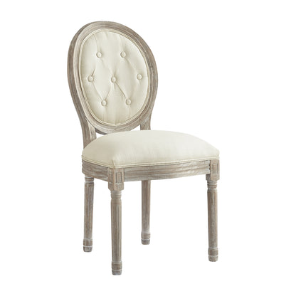 Tufted Cream and Brown Upholstered Linen Dining Side Chair