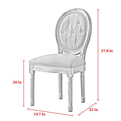 Tufted Cream and Brown Upholstered Linen Dining Side Chair