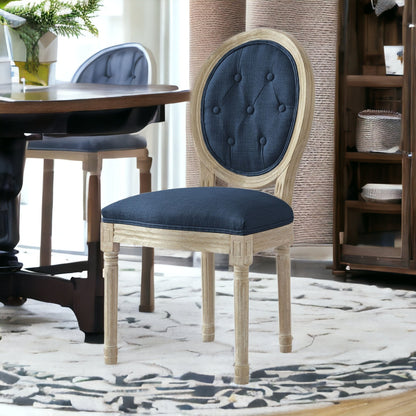 Tufted Beige and Brown Upholstered Linen Dining Side Chair