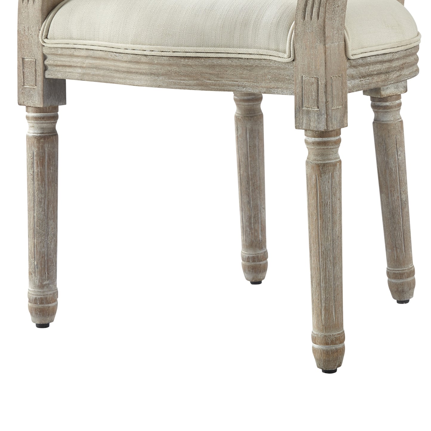 Tufted Beige and Brown Upholstered Linen Dining Arm Chair