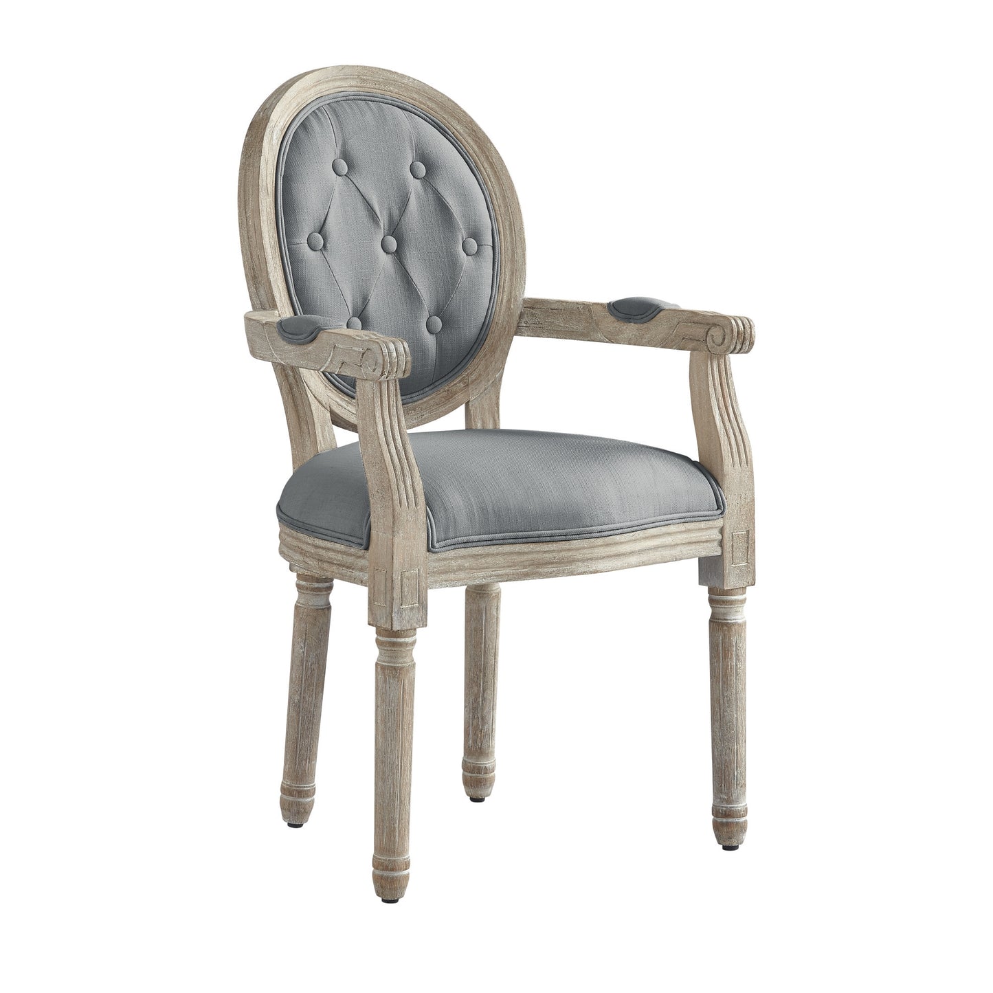 Tufted Cream and Brown Upholstered Linen Dining Arm Chair
