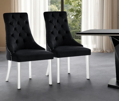 Set of Two Tufted Black and Clear Upholstered Velvet Dining Side Chairs
