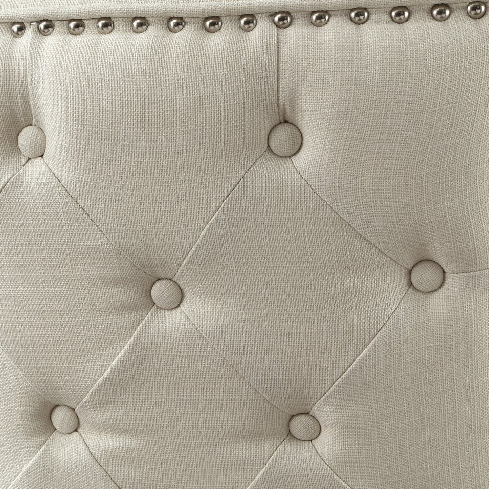 Set of Two Tufted Cream and Espresso Upholstered Linen Dining Side Chairs