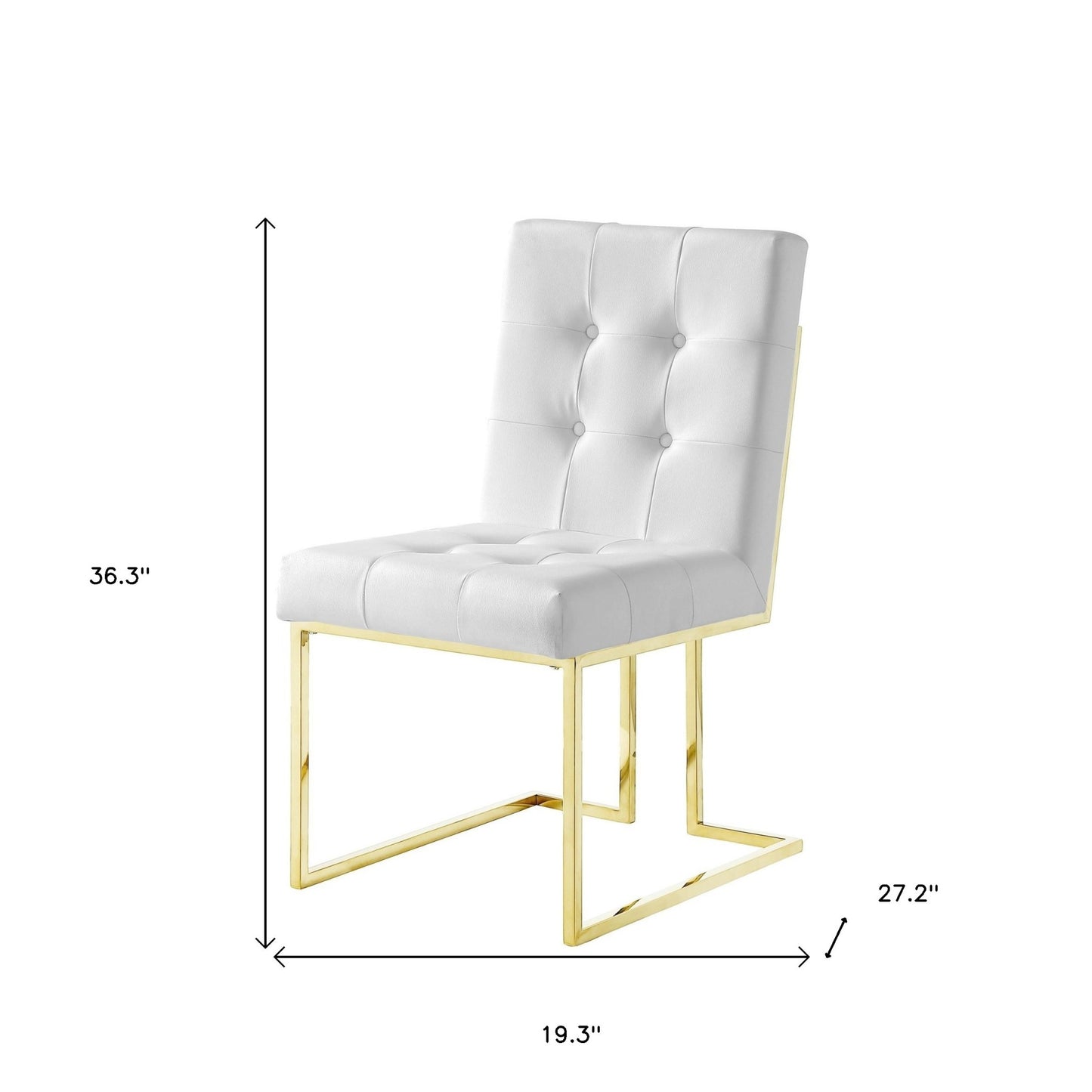 Set of Two Tufted White and Gold Upholstered Faux Leather Dining Side Chairs