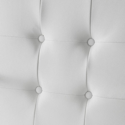 Set of Two Tufted White and Gold Upholstered Faux Leather Dining Side Chairs