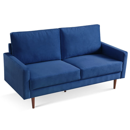 69" Blue Velvet Sofa With Dark Brown Legs