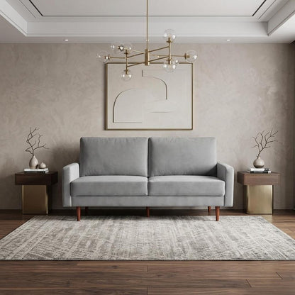 69" Gray Velvet Sofa With Dark Brown Legs