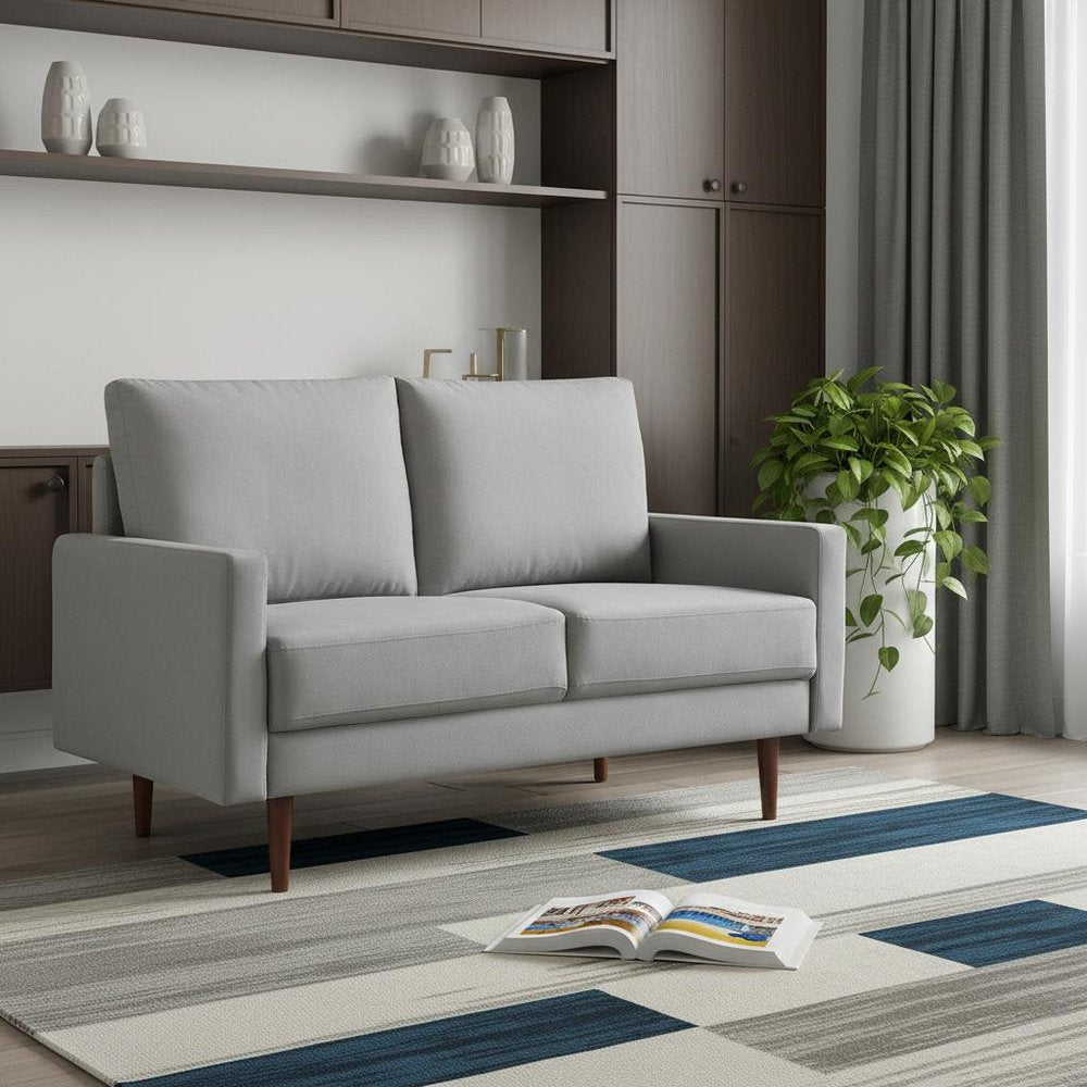 57" Gray And Dark Brown Velvet Loveseat