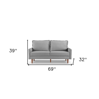 69" Gray Velvet Sofa With Dark Brown Legs