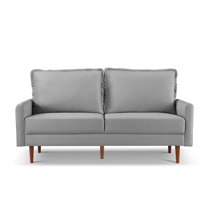 69" Gray Velvet Sofa With Dark Brown Legs