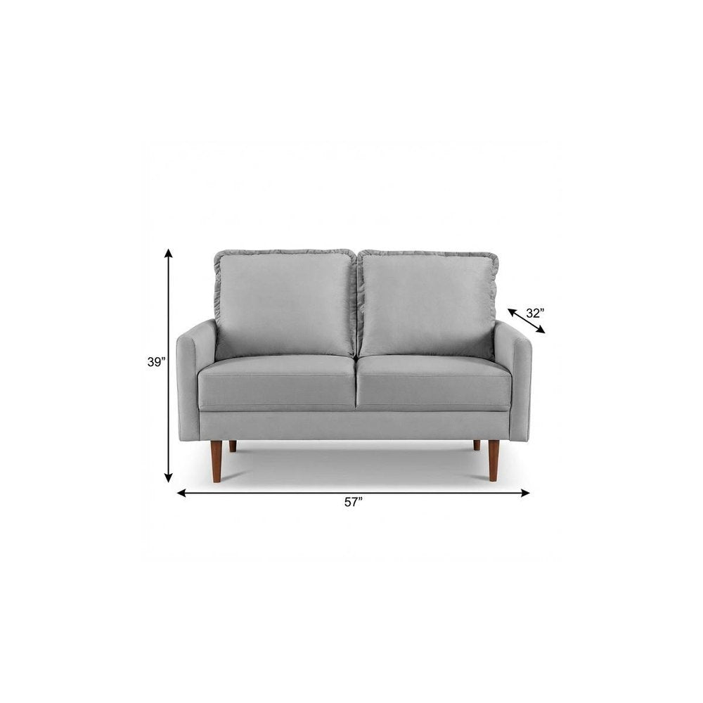 57" Gray And Dark Brown Velvet Loveseat