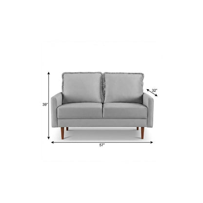 57" Gray And Dark Brown Velvet Loveseat