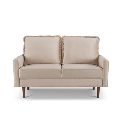 57" Beige And Dark Brown Velvet Loveseat