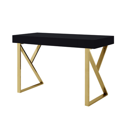 48" Black and Gold Writing Desk With Two Drawers