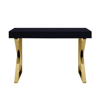 48" Black and Gold Writing Desk With Two Drawers