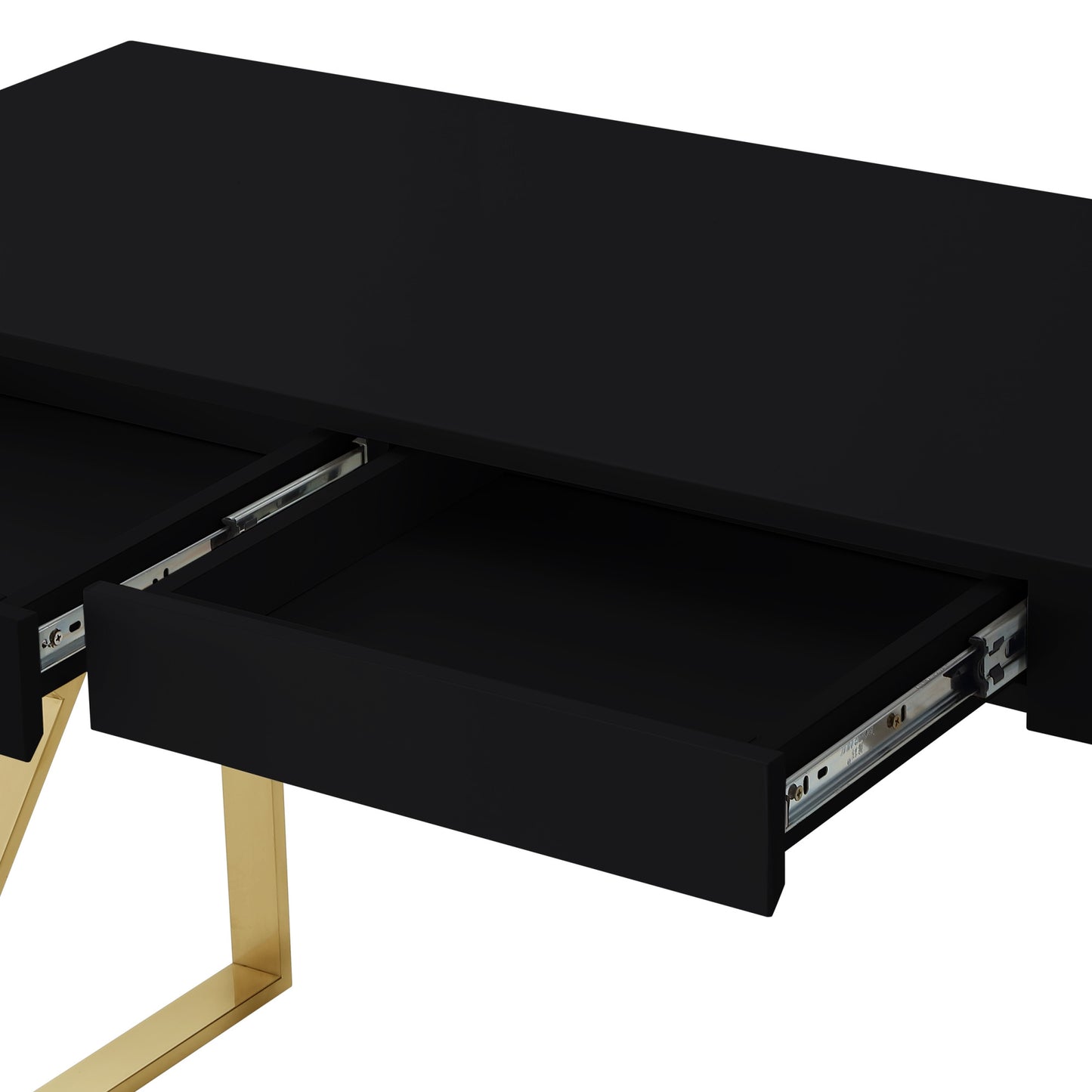 48" Black and Gold Writing Desk With Two Drawers