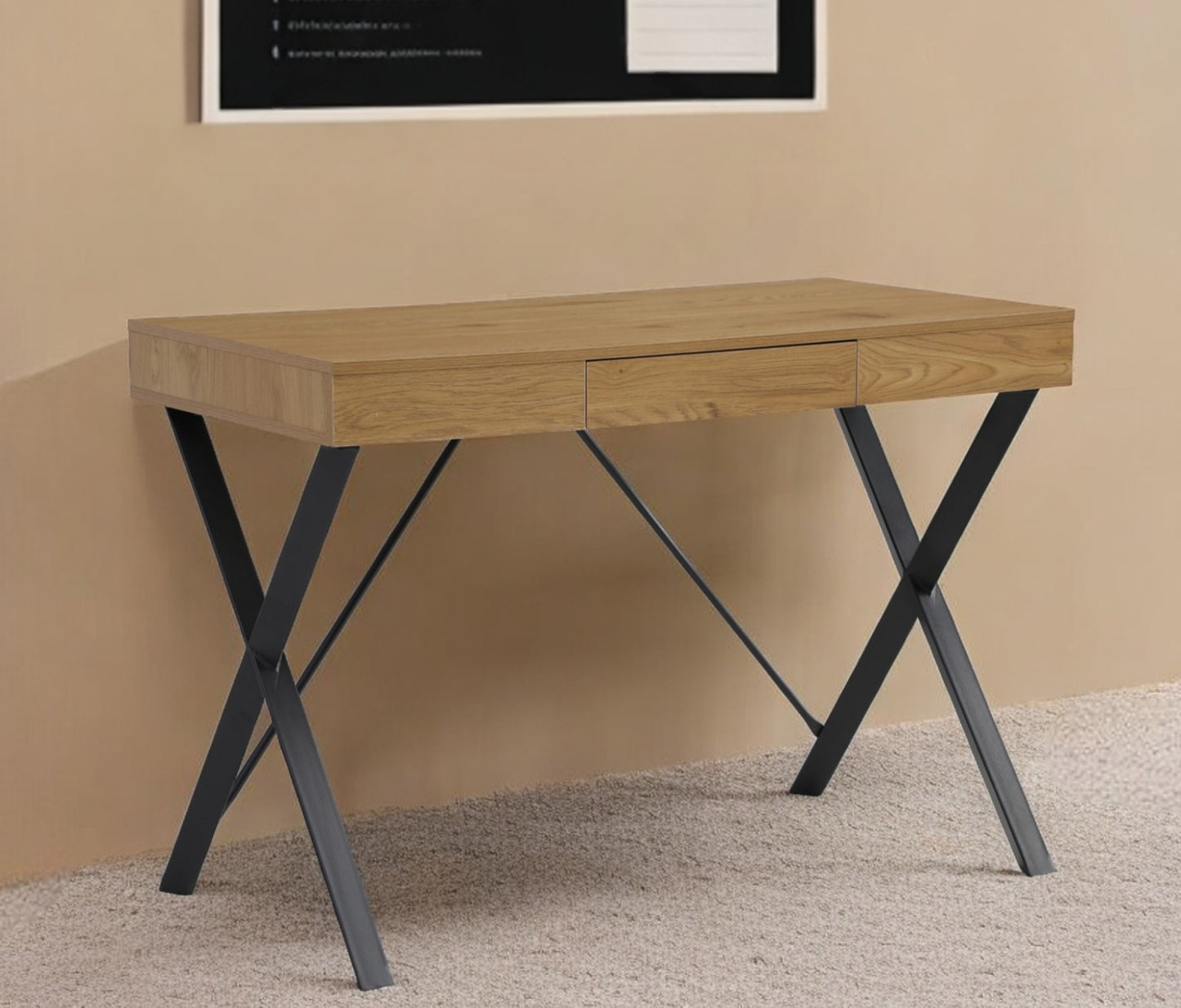 43" Natural and Black Writing Desk