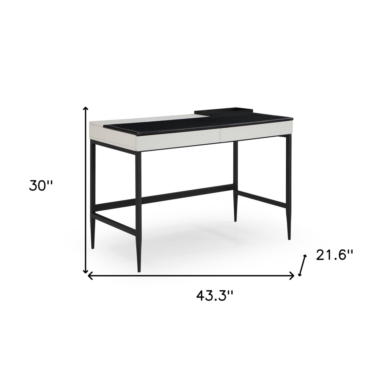 43" Black and White Writing Desk With Two Drawers