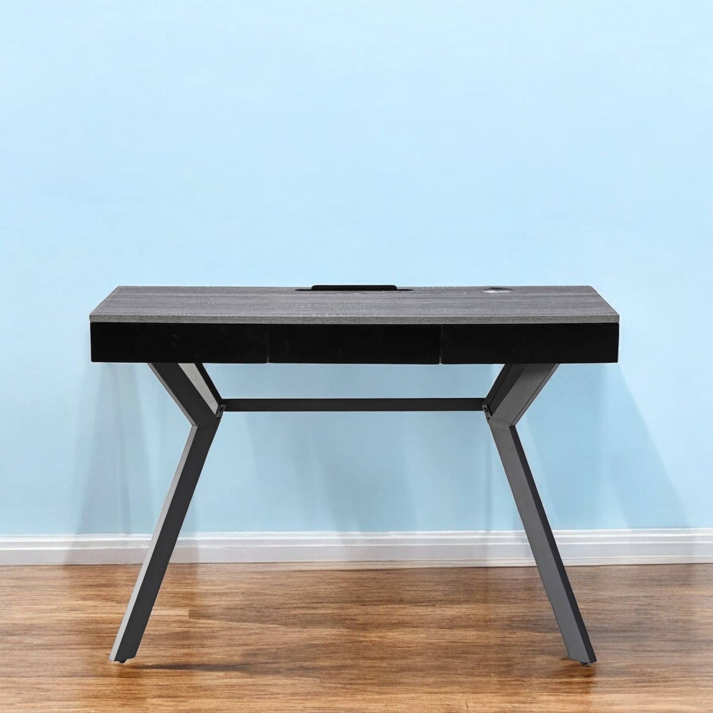 43" Gray and Black Writing Desk With Three Drawers