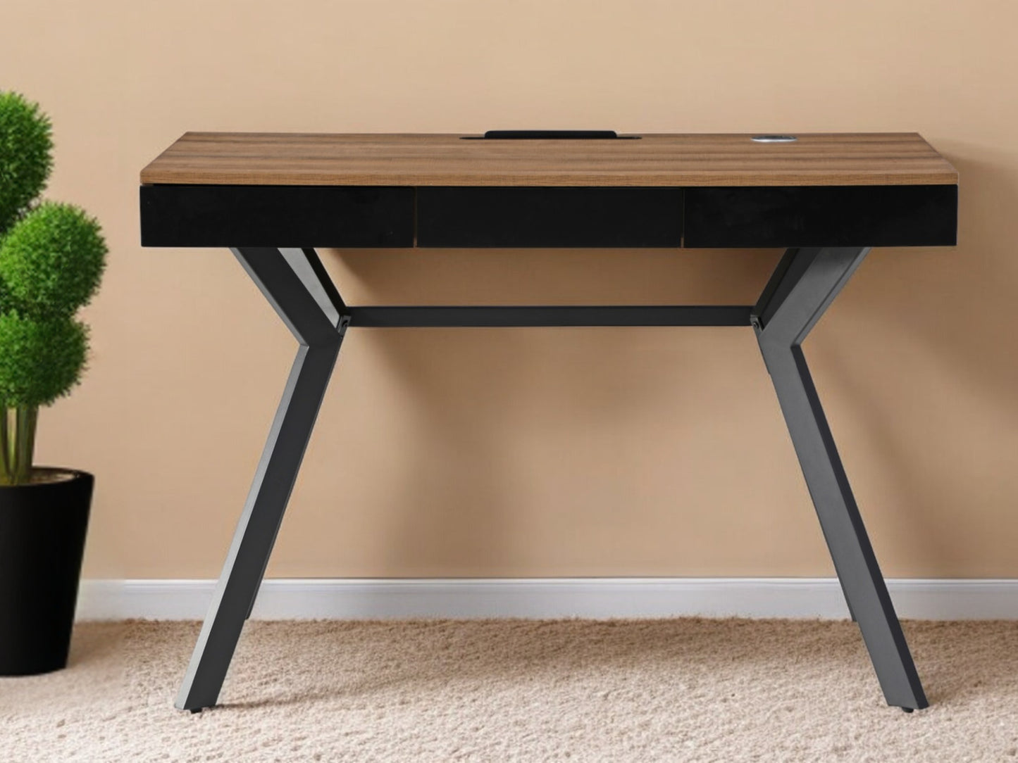 43" Gray and Black Writing Desk With Three Drawers