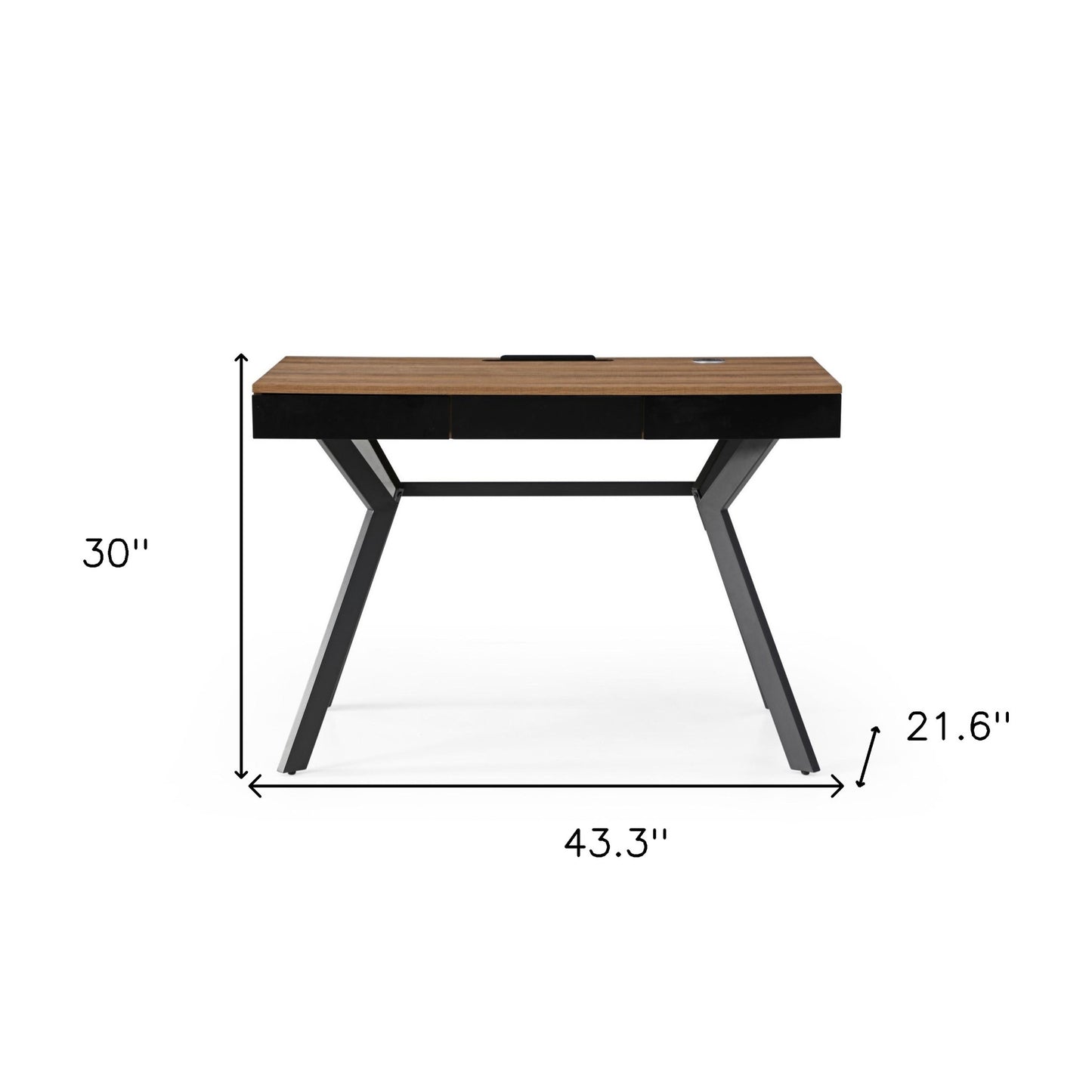 43" Gray and Black Writing Desk With Three Drawers