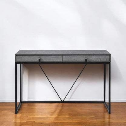 47" Gray and Black Writing Desk With Two Drawers