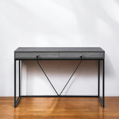 47" Gray and Black Writing Desk With Two Drawers