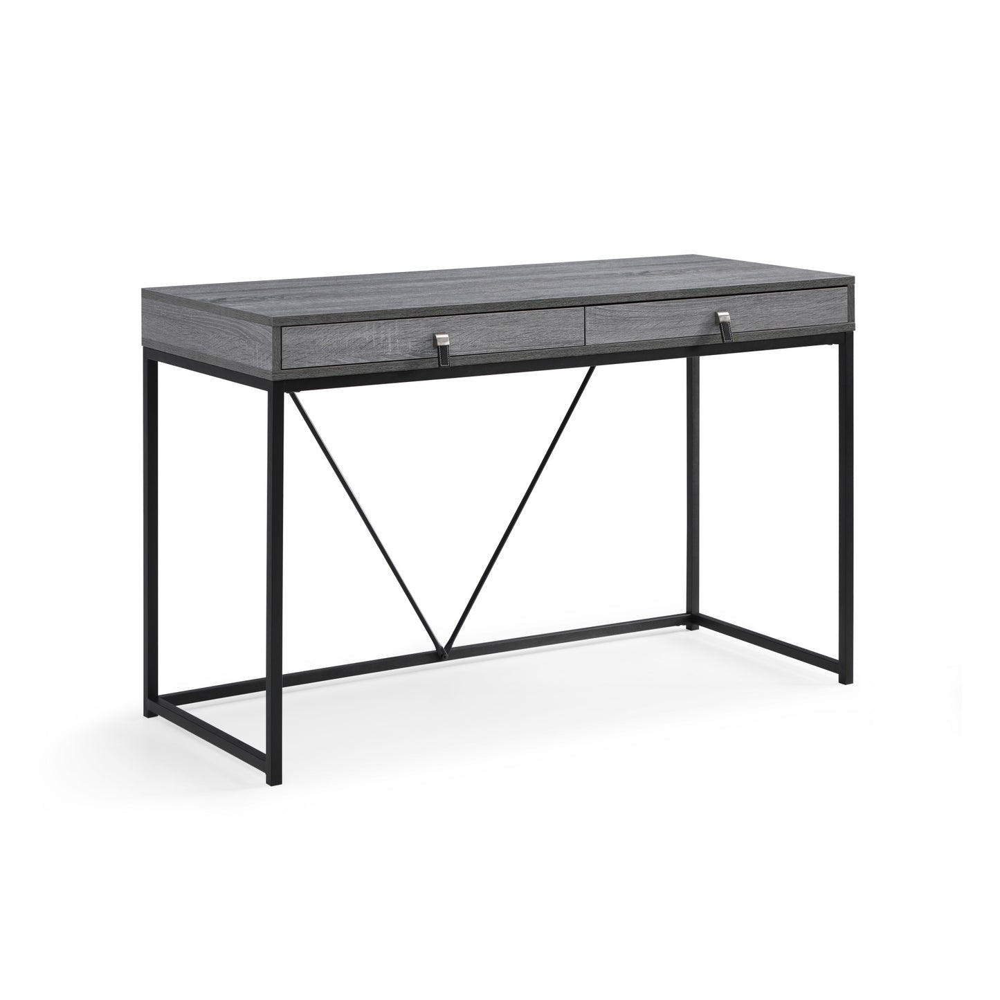 47" Gray and Black Writing Desk With Two Drawers