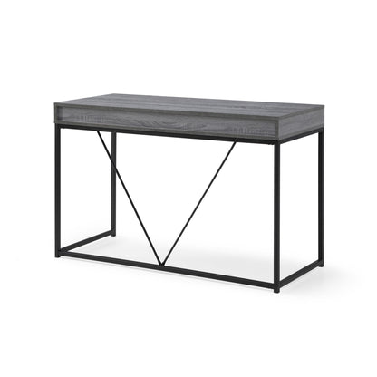 47" Gray and Black Writing Desk With Two Drawers