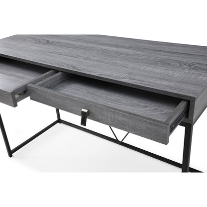 47" Gray and Black Writing Desk With Two Drawers