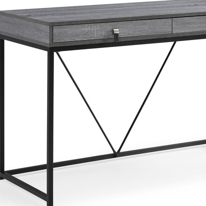 47" Gray and Black Writing Desk With Two Drawers