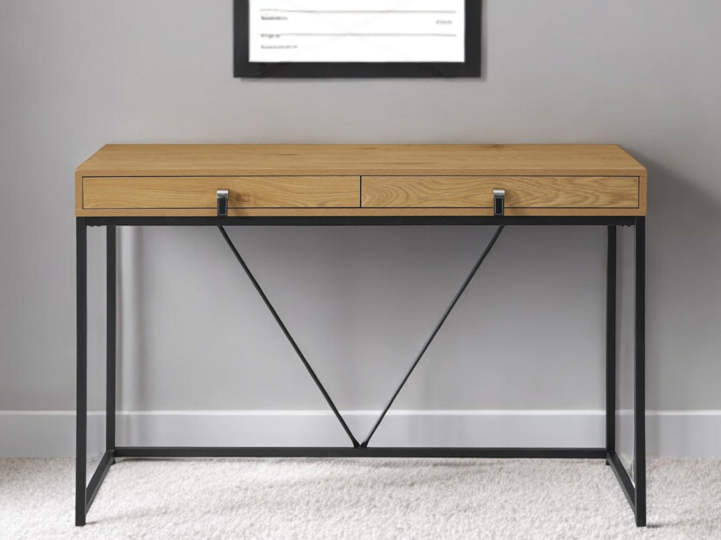 47" Gray and Black Writing Desk With Two Drawers