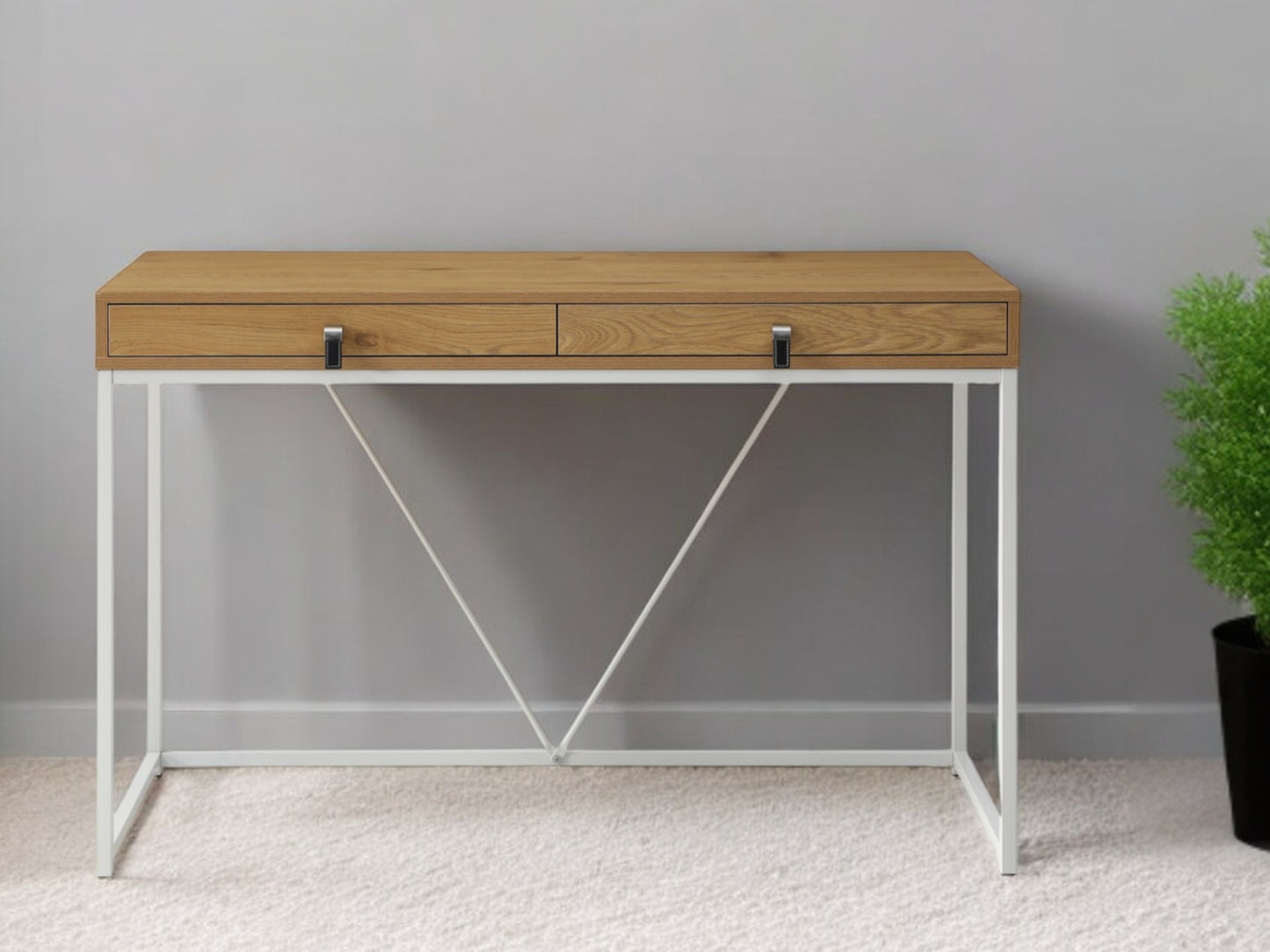 47" Gray and Black Writing Desk With Two Drawers