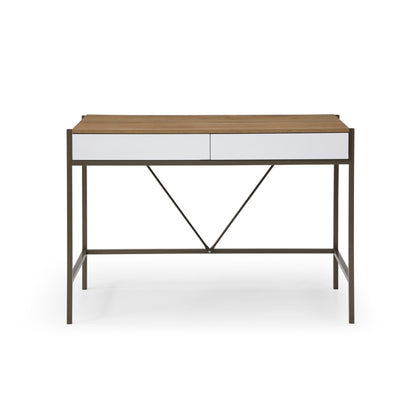 43" Natural and Bronze Writing Desk With Two Drawers