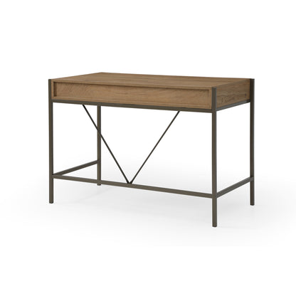 43" Natural and Bronze Writing Desk With Two Drawers